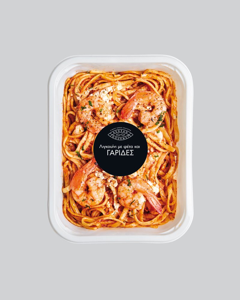 Λιγκουίνι με φέτα και γαρίδες