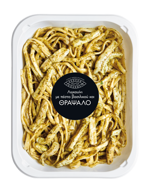 Λιγκουίνι με πέστο βασιλικού και θράψαλο